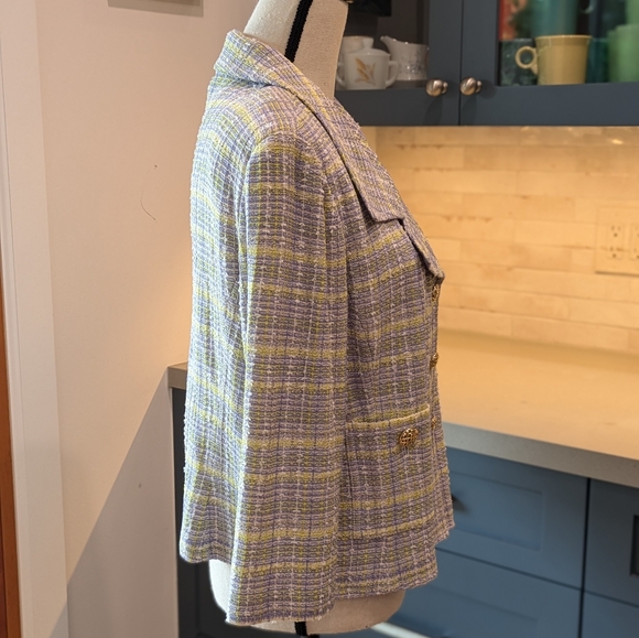 St. John Bouclé Jacket in Pastel Blue & Yellow - Picture 3 of 11